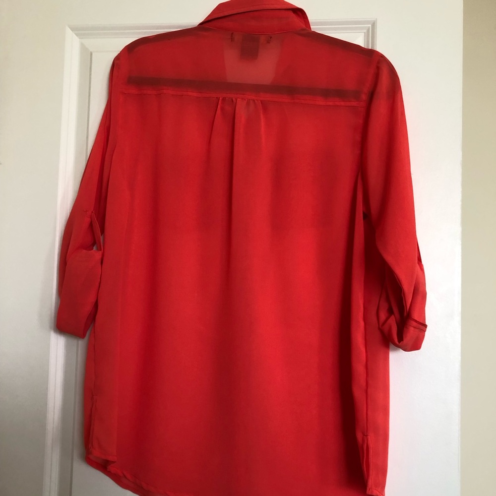 Coral Sheer Button Down Top - image 2
